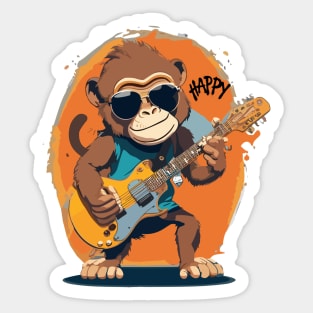 Monkey Play Guitar Sticker